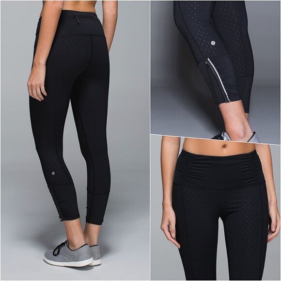 RARE Lululemon Run Reflective Crop Ruched Zipper Ankle Black 4 - Picture 1 of 16
